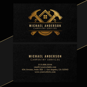 Carte De Visite Service de menuiserie moderne Gold & Black et Hand