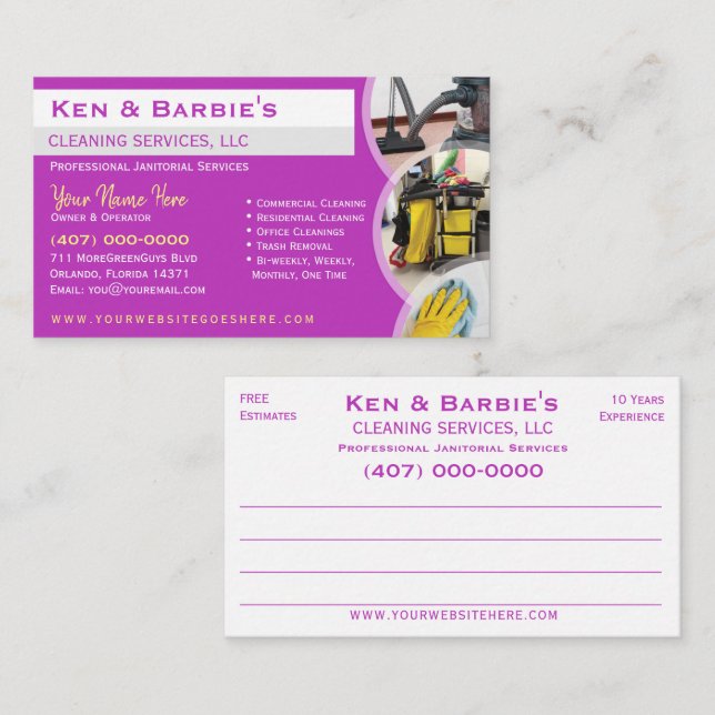 Carte De Visite Service de nettoyage administratif professionnel (Devant / Derrière)