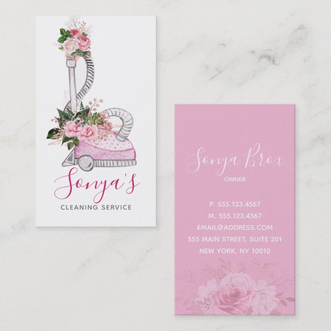 Carte De Visite Service de nettoyage Aspirateur d'aquarelle floral (Devant / Derrière)