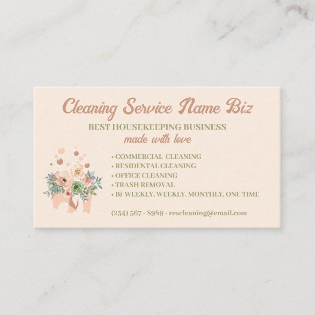 Carte De Visite Service de nettoyage Blush Floral Janitorial (Devant)