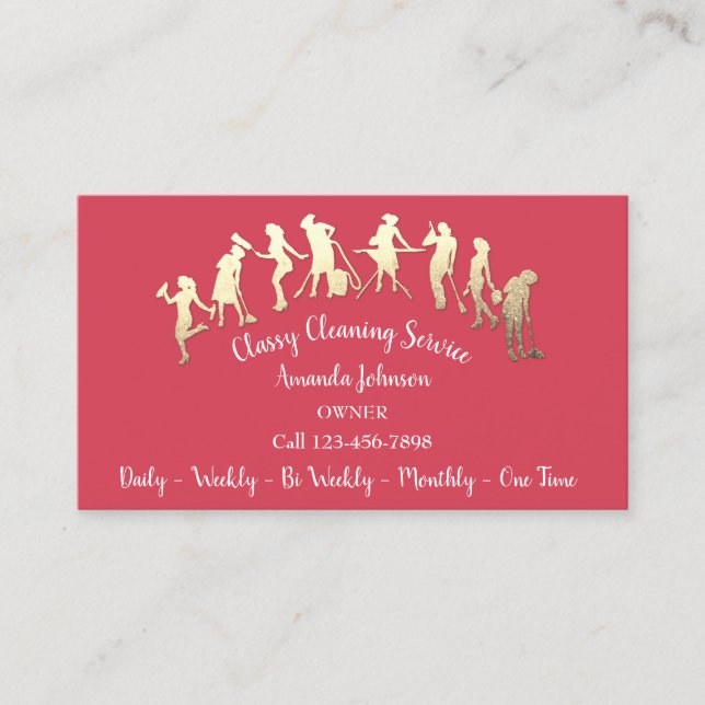 Carte De Visite Service de nettoyage classique Logo Or Maid Pink (Devant)