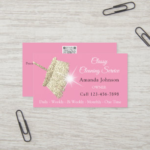 Carte De Visite Service de nettoyage classique Maid Pink Gold QRCO