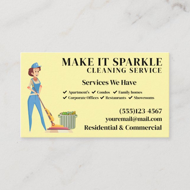 Carte De Visite Service De Nettoyage De Cartoon Cartoon Sparkle (Devant)