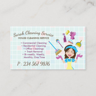 Carte De Visite Service de nettoyage de jolie gouvernante de dessi