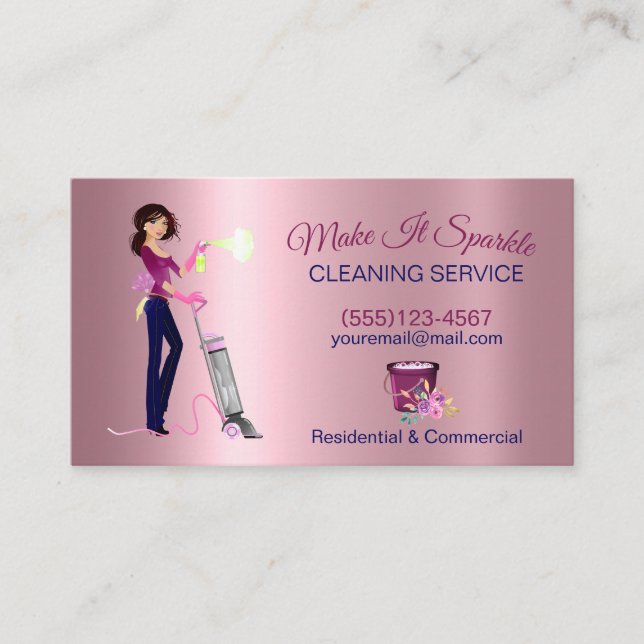 Carte De Visite Service de nettoyage de la femme de Rose Gold (Devant)