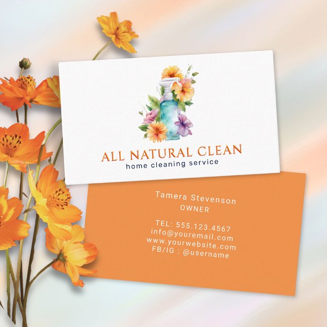 Carte De Visite Service de nettoyage de la maison Floral naturel (Créateur téléchargé)