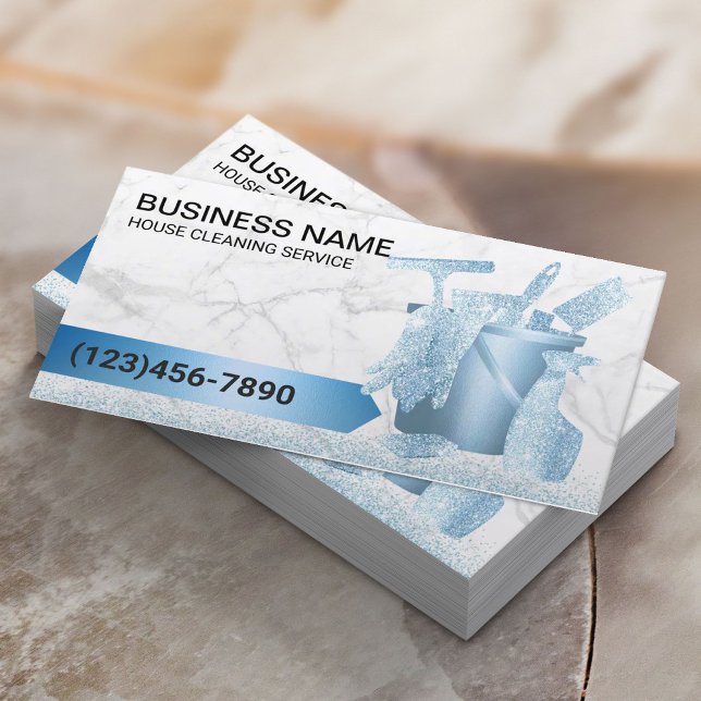 Carte De Visite Service de nettoyage de la maison Marbre bleu mode (Créateur téléchargé)