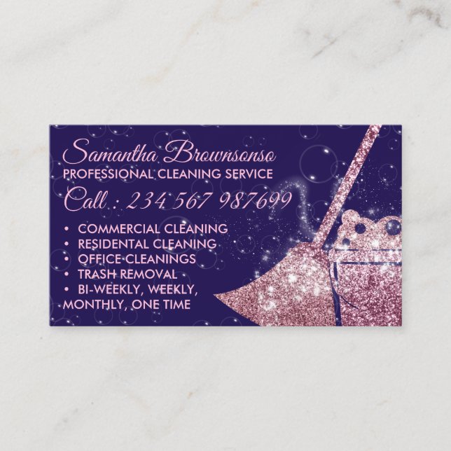 Carte De Visite Service De Nettoyage De Luxe Purple Maid Janitoria (Devant)