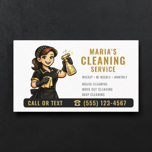 Carte De Visite Service de nettoyage de maison Black Gold Maid