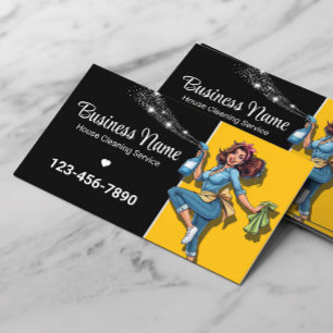 Carte De Visite Service de nettoyage de maison Black & Gold Rétro 