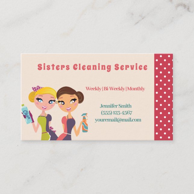 Carte De Visite Service De Nettoyage De Maison Maid De Cute Polka  (Devant)
