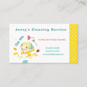 Carte De Visite Service De Nettoyage De Maison Maid Polkadot Jaune