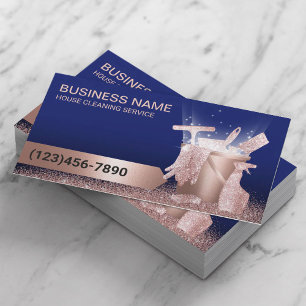 Carte De Visite Service de nettoyage de maison Moderne Bleu & Rose