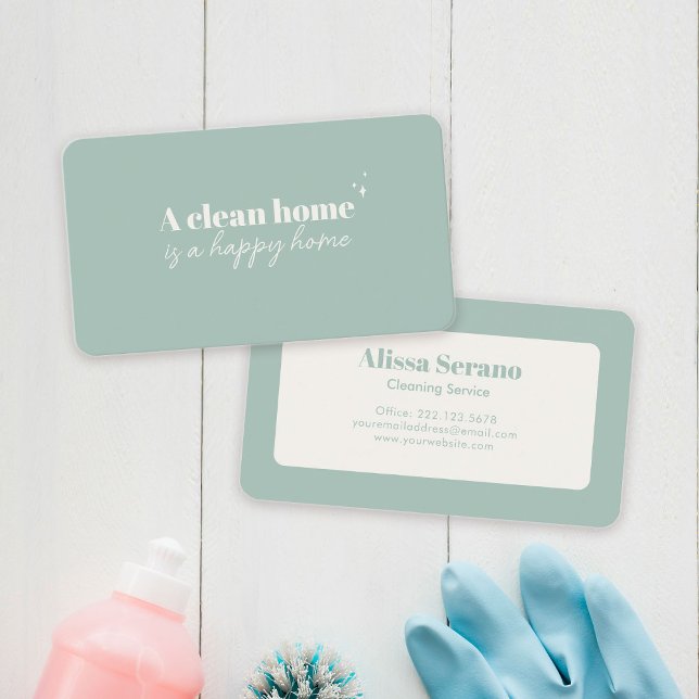 Carte De Visite Service de nettoyage de maison moderne Dusty Green (Muted colors showcase your sparkly clean personality with these cute new business cards!)