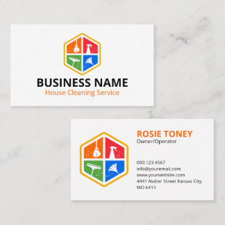 Carte De Visite Service de nettoyage de maison moderne Logo Hexago