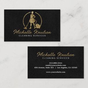 Carte De Visite Service de nettoyage de maison professionnel noir