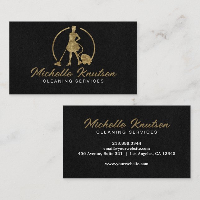 Carte De Visite Service de nettoyage de maison professionnel noir  (Devant / Derrière)
