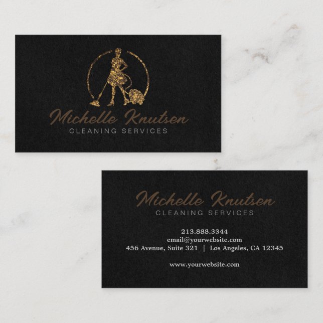 Carte De Visite Service de nettoyage de maison professionnel noir  (Devant / Derrière)