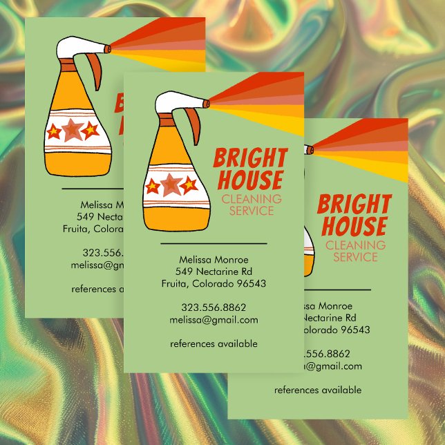 Carte De Visite Service de nettoyage de maison rétro Spray bouteil (Retro House Cleaning Service Spray Bottle Colorful Business Card
)