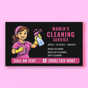 Carte De Visite Service de nettoyage de maison Rose Ménage Noir