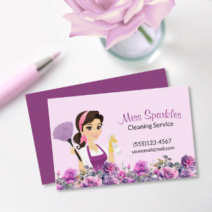 Carte De Visite Service De Nettoyage De Maisons Violet Floral