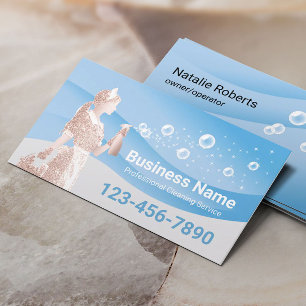 Carte De Visite Service de nettoyage des domestiques Courbes bleue