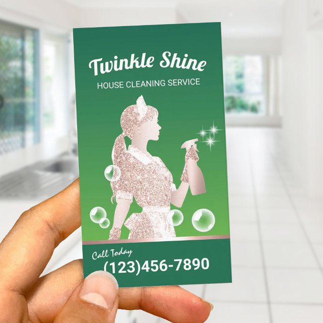 Carte De Visite Service de nettoyage des domestiques Élégant ménag (Créateur téléchargé)