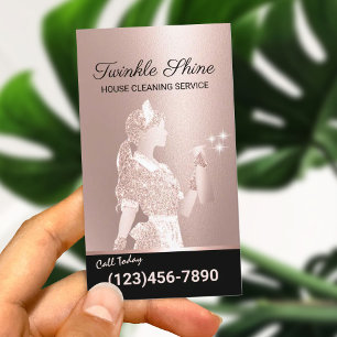 Carte De Visite Service de nettoyage des domestiques Rose Gold Hou