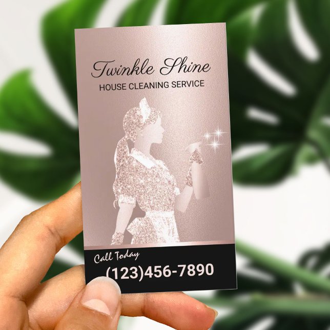 Carte De Visite Service de nettoyage des domestiques Rose Gold Hou (Créateur téléchargé)