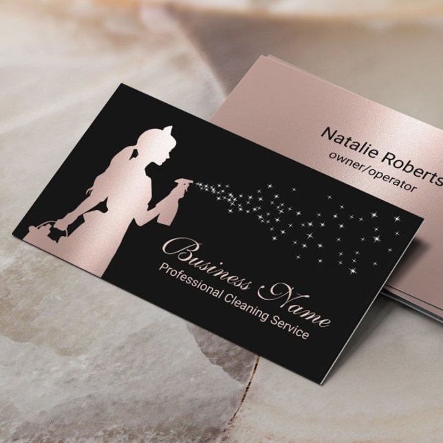 Carte De Visite Service de nettoyage des domestiques Rose Gold Hou (Créateur téléchargé)