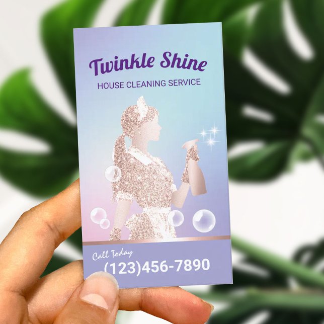 Carte De Visite Service De Nettoyage Des Filles Pastel Purple Ména (Créateur téléchargé)