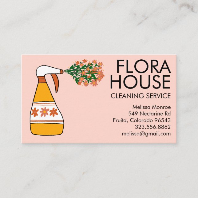 Carte De Visite Service de nettoyage des maisons florales Spray Bo (Devant)