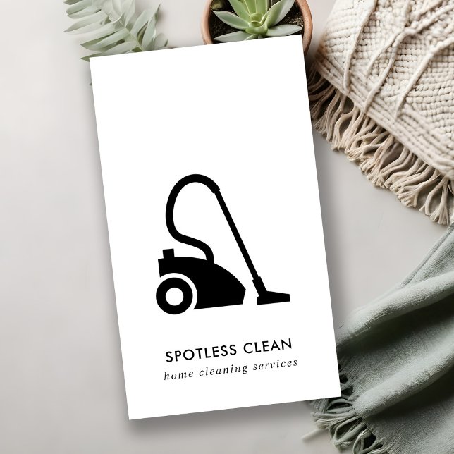 CARTE DE VISITE SERVICE DE NETTOYAGE EN VACUM SIMPLE BLANC NOIR (Créateur téléchargé)