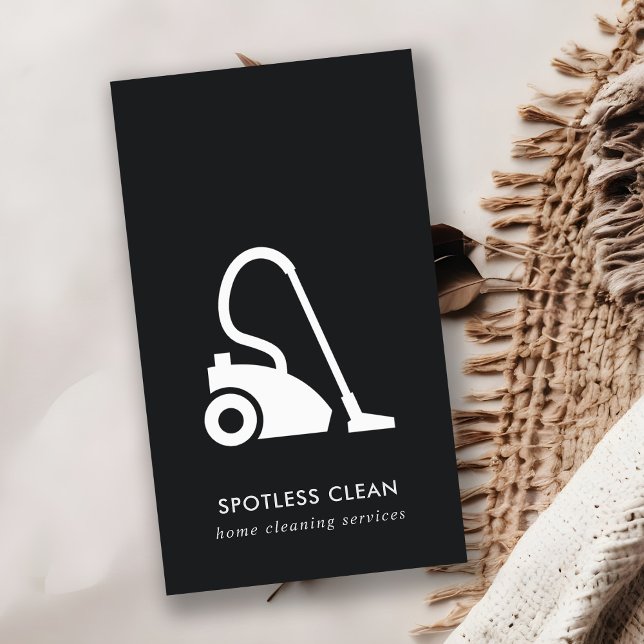 CARTE DE VISITE SERVICE DE NETTOYAGE EN VACUM SIMPLE BLANC NOIR (Créateur téléchargé)