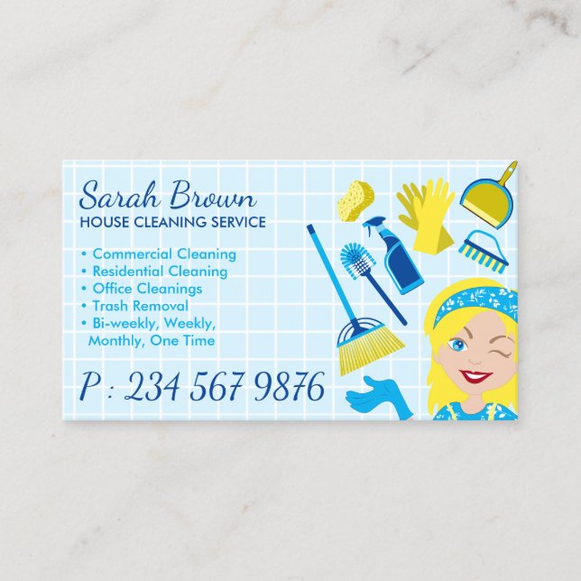 Carte De Visite Service de nettoyage Janitorial Lady Blonde (Devant)