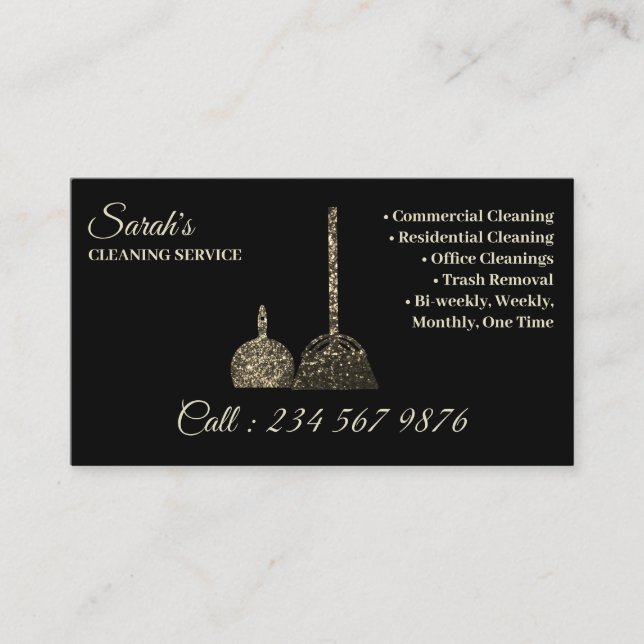 Carte De Visite Service de nettoyage Janitorial or brillant girly (Devant)