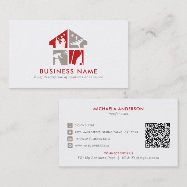 Carte De Visite Service de nettoyage Logo moderne et code QR (Devant / Derrière)