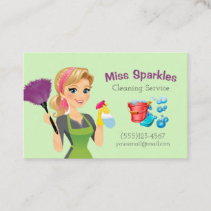 Carte De Visite Service De Nettoyage Maid House Cartoon Vert