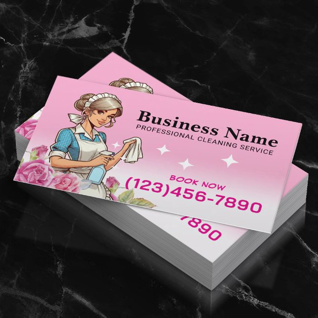 Carte De Visite Service De Nettoyage Maison Maid Rose Floral (Créateur téléchargé)