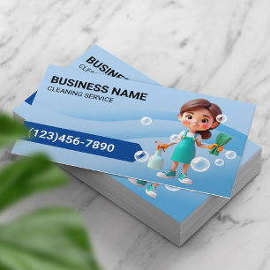 Carte De Visite Service de nettoyage Mignonne femme de ménage Cour