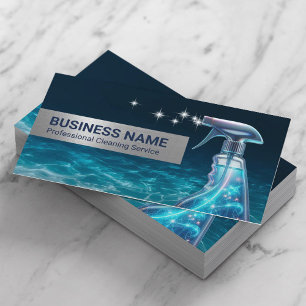 Carte De Visite Service De Nettoyage Moderne Bleu brillant Spray N