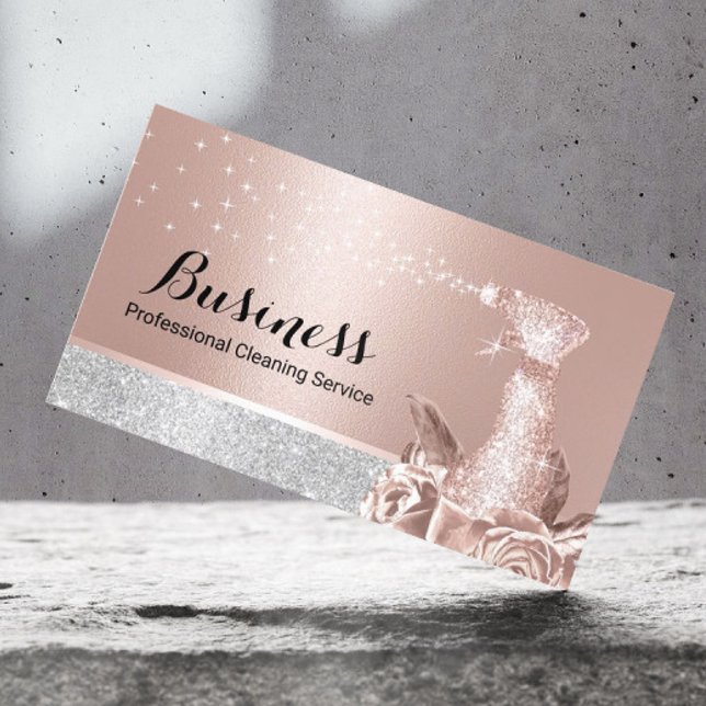 Carte De Visite Service de nettoyage moderne Rose Gold Floral Spra (Créateur téléchargé)