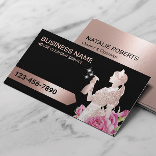 Carte De Visite Service De Nettoyage Moderne Rose Gold Maid Floral