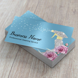 Carte De Visite Service de nettoyage moderne Silver Spray Baby Blu