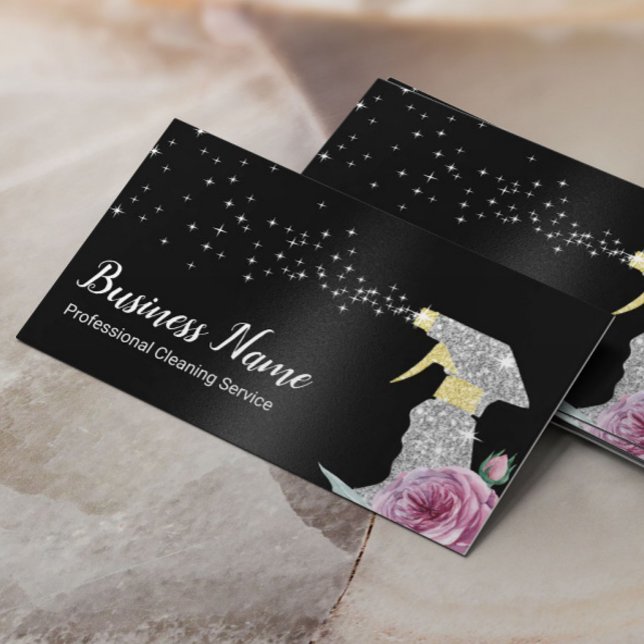 Carte De Visite Service de nettoyage moderne Spray argenté Noir (Créateur téléchargé)