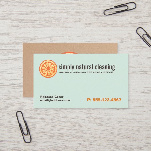 Carte De Visite Service de nettoyage naturel Éponge orange (Devant/Arrière en situation)
