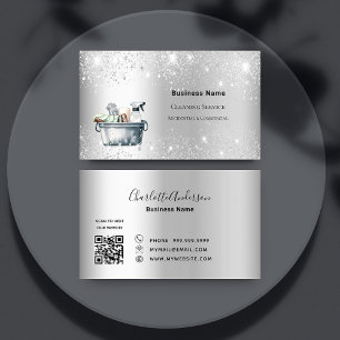 Carte De Visite Service de nettoyage parties scintillant argent po