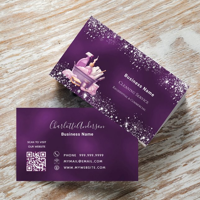 Carte De Visite Service de nettoyage parties scintillant argent vi (Créateur téléchargé)