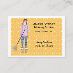 Carte De Visite Service de nettoyage Pois Fille et Mop