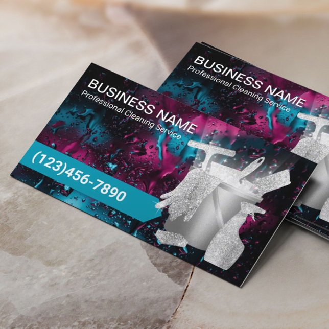 Carte De Visite Service de nettoyage professionnel des gouttes d'e (Créateur téléchargé)